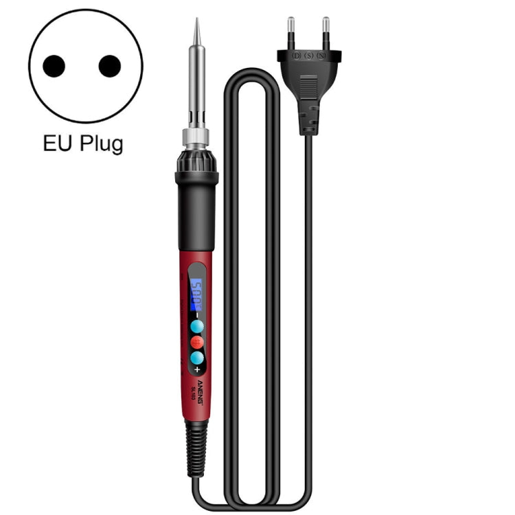 Adjustable temperature soldering iron kit with EU plug, red handle, black cord stand