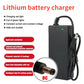 Lithium battery charger with DC output connector and vented body