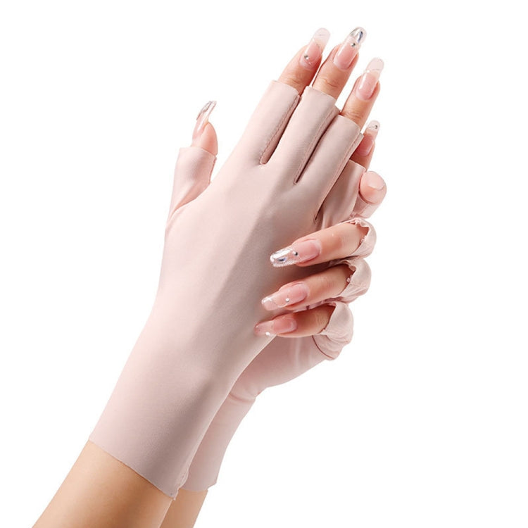 Light pink half-finger sunscreen gloves with separate thumb and open fingers