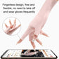 Light pink fingerless glove pair with open fingers and flexible long cuffs