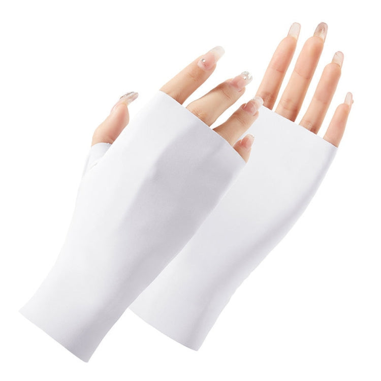 White half-finger sunscreen gloves with smooth long cuffs, open fingers