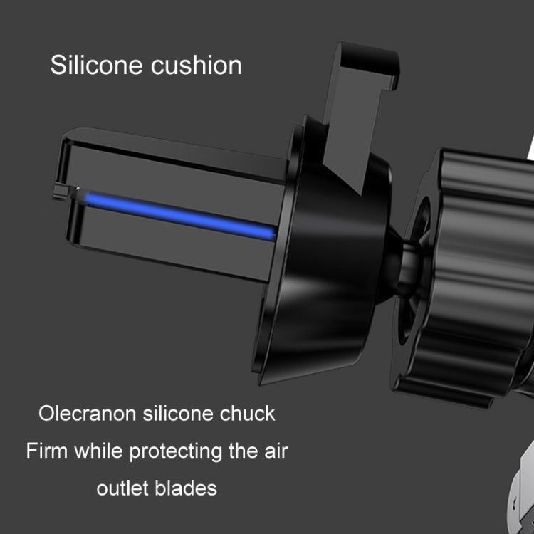 Black air vent clamp with silicone cushion pads and protective Oclecranon chuck