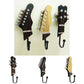 Set of three guitar-head wall hooks in black, light yellow, and dark, each with curved iron hook