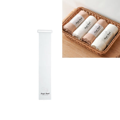 White self-adhesive roll strap with plastic buckle for securing clothing rolls