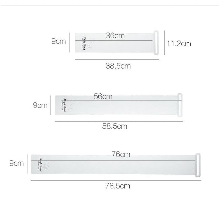 White self-adhesive roll straps with printed size measurements in cm