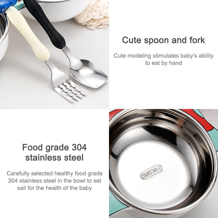 Stainless steel kids dinner plate bowl with molded fork and spoon utensils