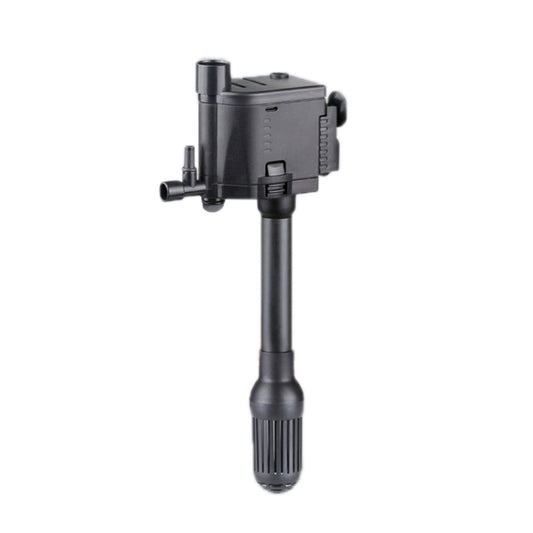 Dark gray aquarium filter oxygenation pump with vertical intake tube and outlet fittings
