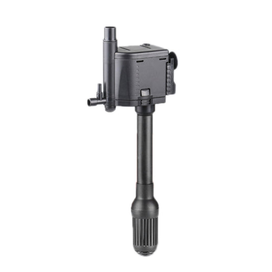 Compact dark gray aquarium filter oxygenation pump with rectangular housing and long tube