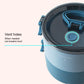 Round insulated lunch box lid with blue vent handle and visible seal