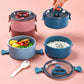 Set of round insulated heated lunch boxes with lids, shown in two colors