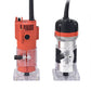 Electric wood trimmer tool in red and black/silver versions side by side