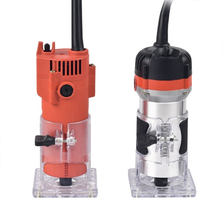 Electric wood trimmer tool in red and black/silver versions side by side