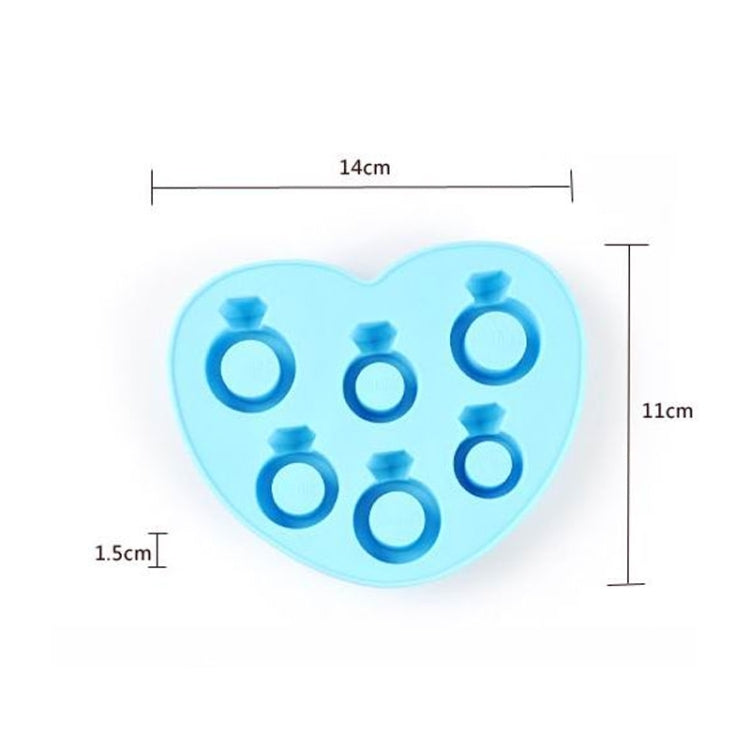 Blue silicone ring ice mold tray shaped like a heart, with 6 ring cavities