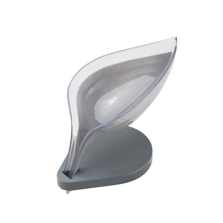 Leaf-shaped suction soap holder with transparent top and grey base