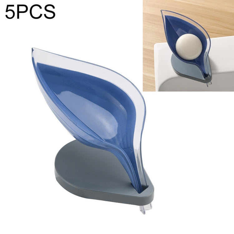 Transparent blue leaf suction soap holder set of 5 with grey base
