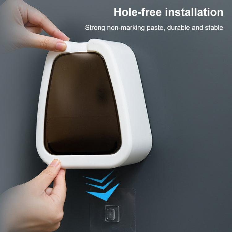 Wall-mounted toilet brush base with protective cover and long white handle