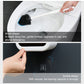 Wall-mounted toilet brush used in toilet bowl with black bristle brush head