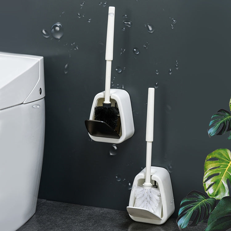Wall-mounted toilet brush and spare brush holder with white handle and base
