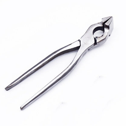 Leather pliers tool with straight jaws and metal box-style punch head