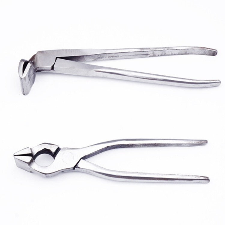 Leather pliers with curved handles and box punch head, metal finish