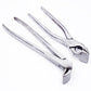 Metal leather pliers with angled jaws and round punch opening