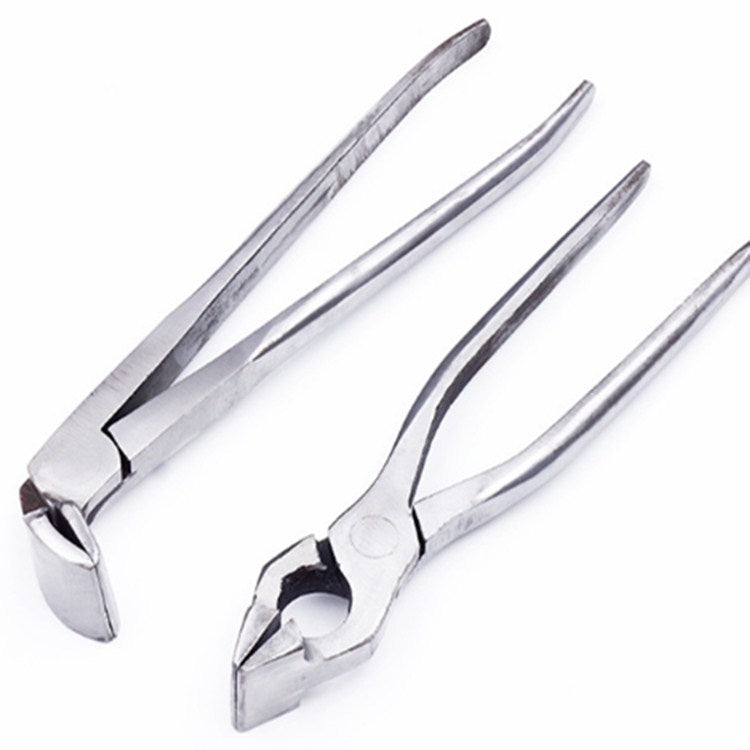 Leather pliers with wide jaws and box punch head, polished steel tool