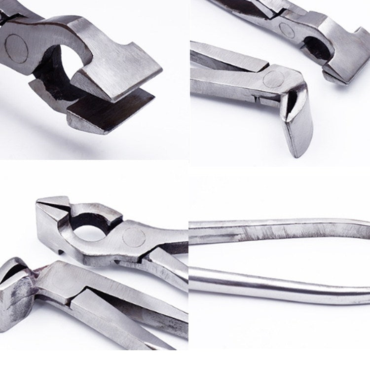 Leather pliers close-up showing box punch head and tapered jaw
