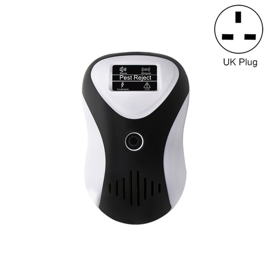 Ultrasonic insect repellent, black and white body with UK plug icon