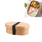Portable wooden bento lunch box with black strap, closed single compartment