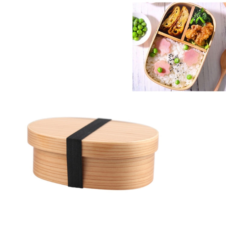Portable wooden bento lunch box with black strap, closed single compartment