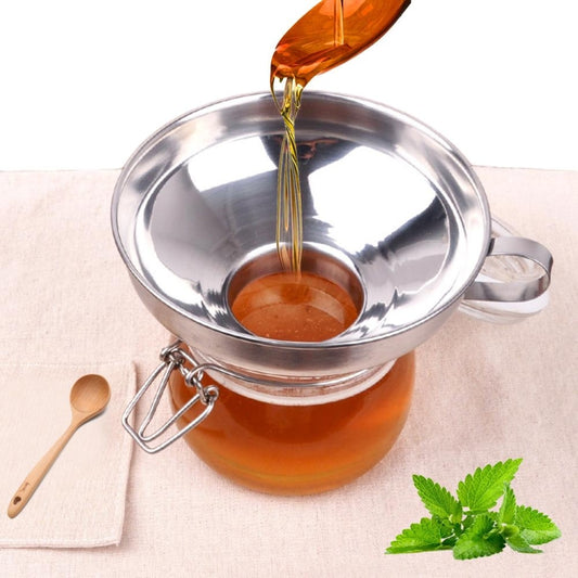 Stainless steel kitchen food funnel with wide opening and side handle