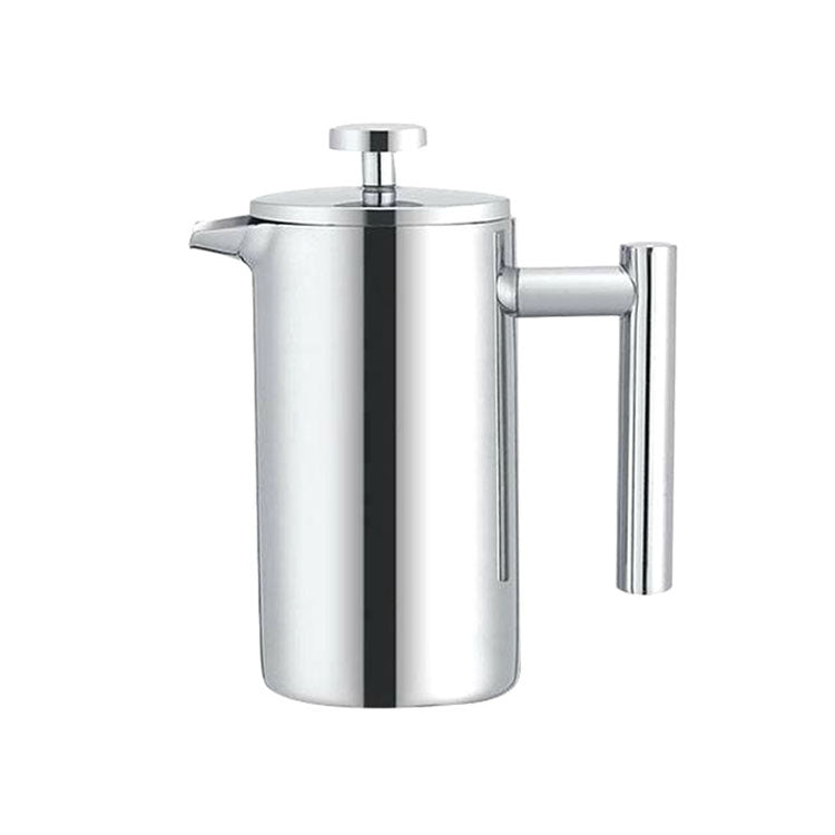 Stainless steel French pressure coffee pot with plunger lid and side handle
