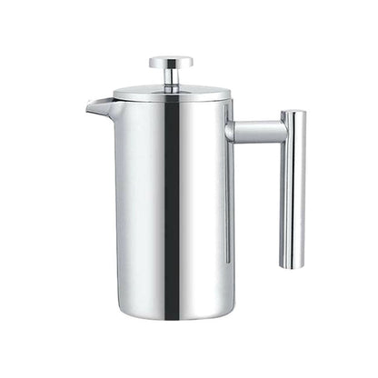 Stainless steel French pressure coffee pot with plunger lid and side handle