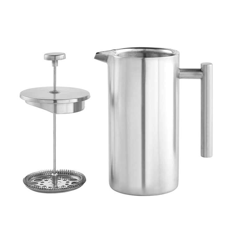 Stainless steel French press coffee pot with detachable lid and mesh filter base