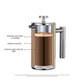 Stainless steel French press coffee pot with double-wall insulated chamber design
