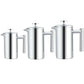 Stainless steel French press coffee pots set with plunger lids and side handles