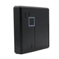 Black card reader housing with square indicator window, angled side view