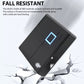 Black card reader with glowing blue square indicator window on textured body