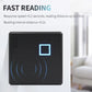 Black wall-mounted card reader with blue indicator window and contactless icon