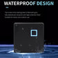 Black waterproof card reader with blue indicator window, splashes at the base