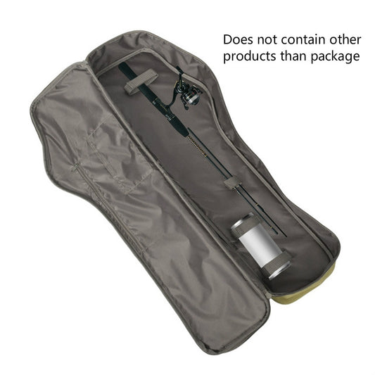Fishing rod tackle bag open, showing rod holder compartments and straps