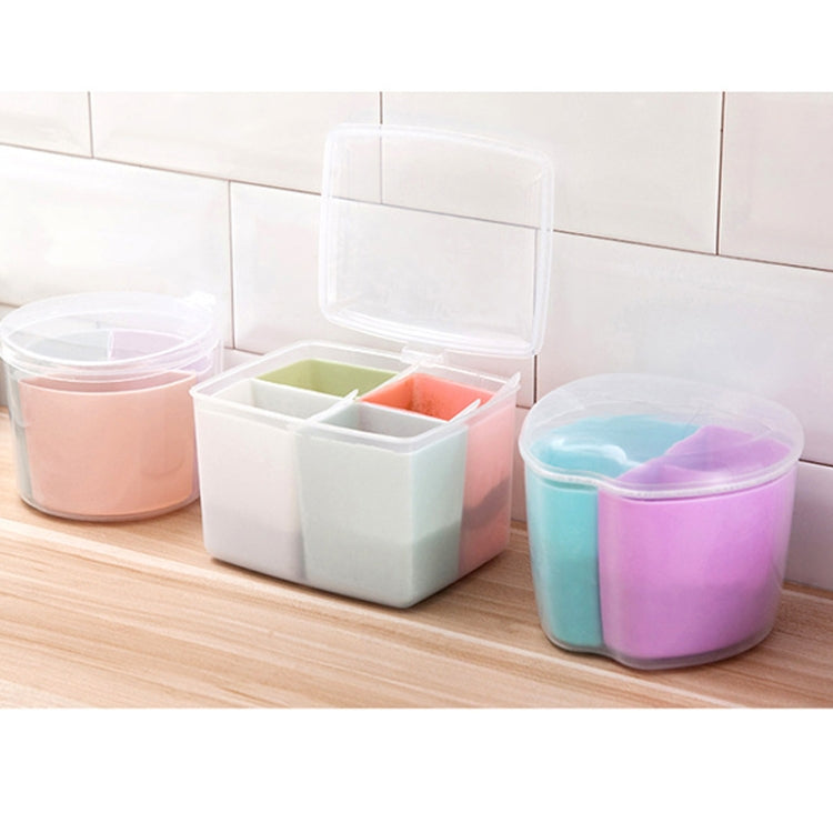 Square multi-compartment spice box set with four pastel containers and removable lids
