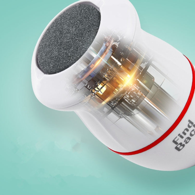Close-up of rotating abrasive grinding head inside a white foot grinder