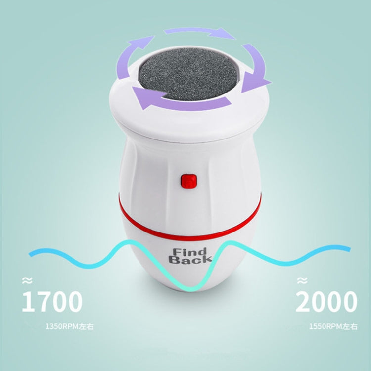 White USB foot grinder with textured top head and directional motion arrows