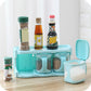 Blue plastic seasoning rack with multiple cup compartments for spices