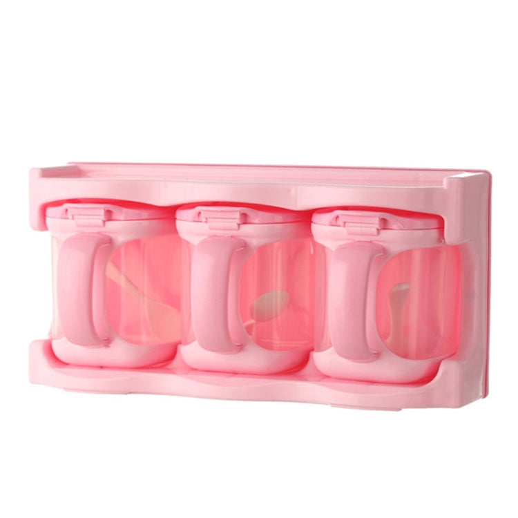 Pink plastic seasoning organizer with 3 hinged compartments (1 grid)