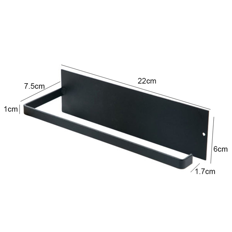 Wall-mounted roll holder towel rack, matte black metal shelf with size details