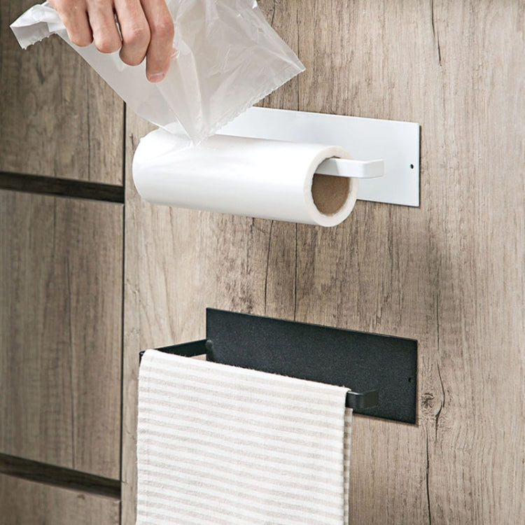 Wall-mounted roll holder towel rack in matte black with paper towel roll installed