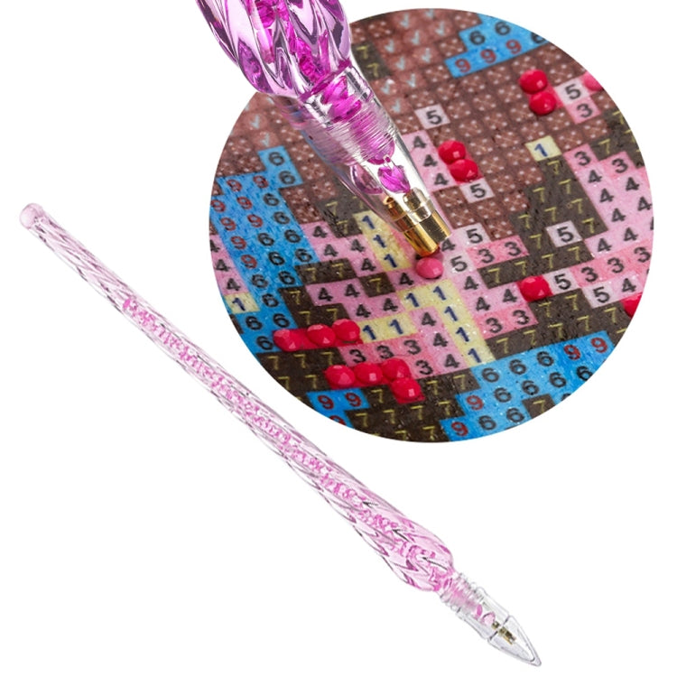 Purple glitter diamond painting pen with pointed tip over numbered canvas