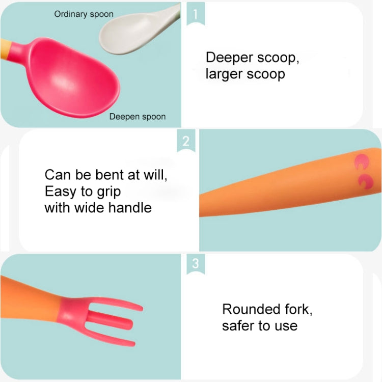 Baby learning-to-eat training spoon and fork set with deep red scoop